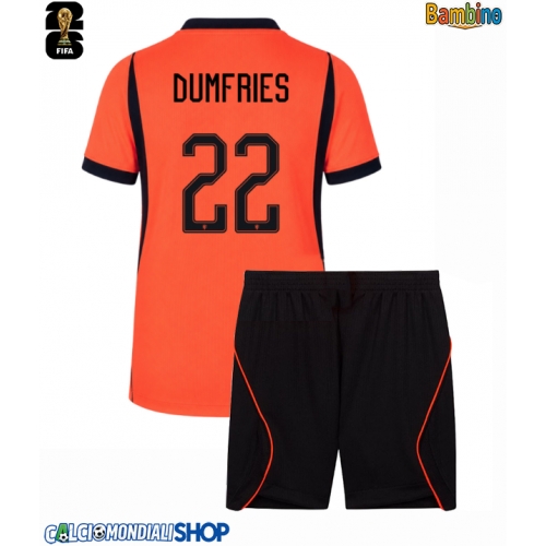 Maglie da calcio Paesi Bassi Denzel Dumfries #22 Prima Maglia Bambino Mondiali 2026  Manica Corta + Pantaloni corti)